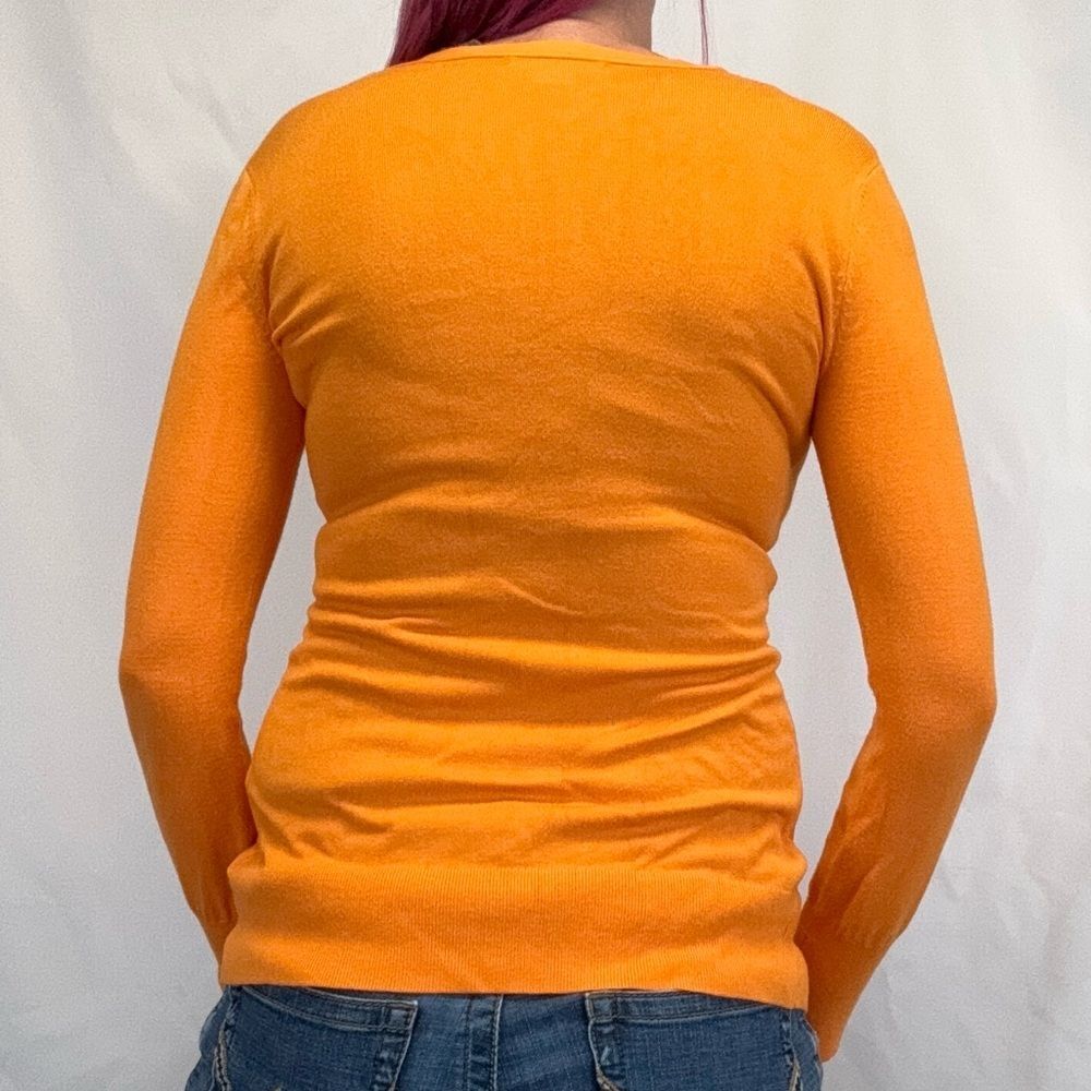 Liz Claiborne Women Long Cardigan Small Golden Orange Button Front Tunic Sweater - Picture 2 of 12